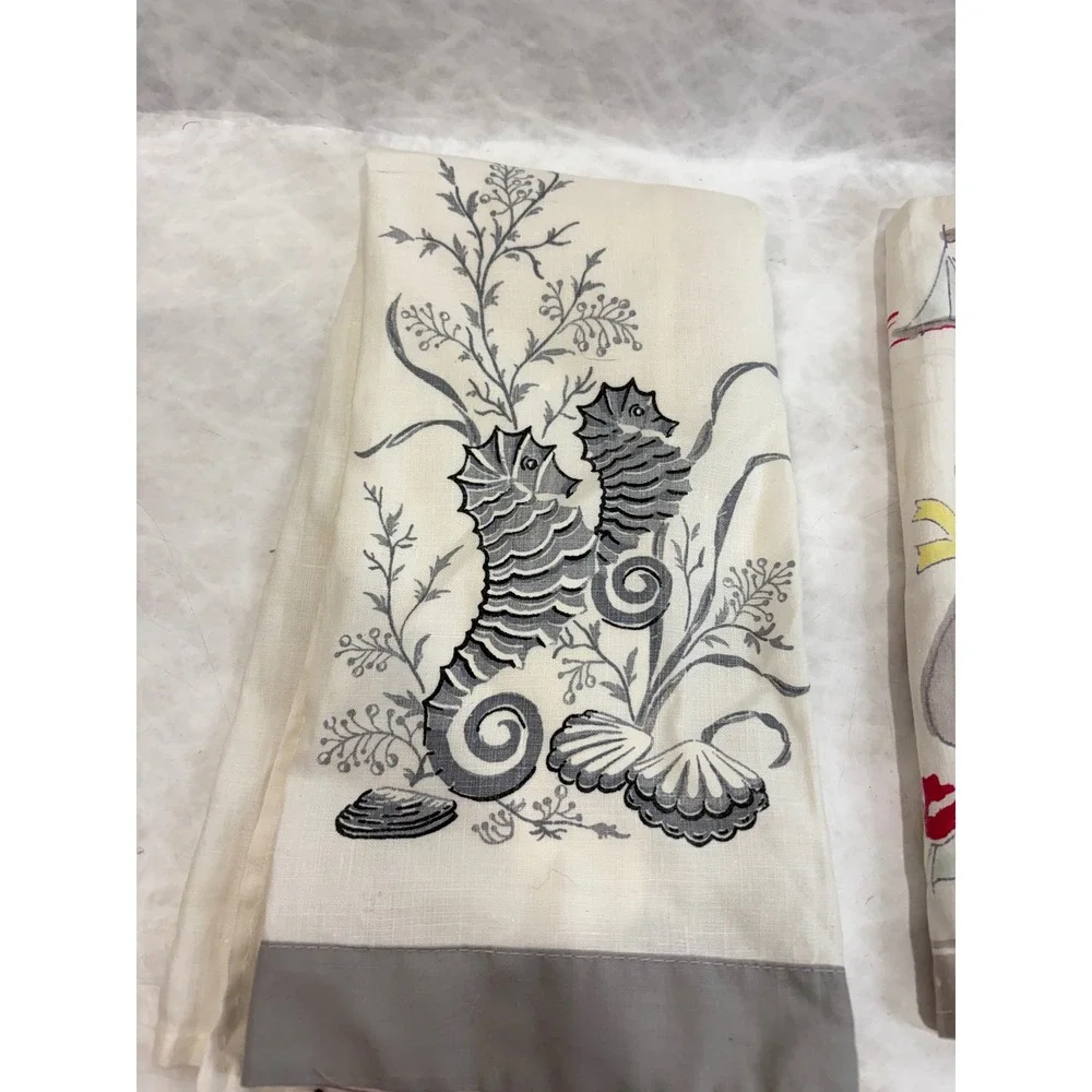 Vintage Kitchen Towel Lot of 4 Seahorse Dutch Fruit‎ Embroidered Cotton Linen